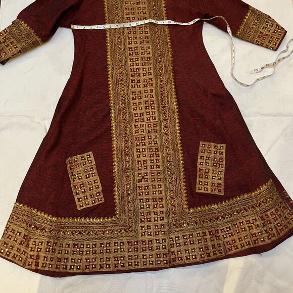 INDIAN Women's MEDIUM PANT SUIT w GORGEOUS GOLD GLITTER SPARKLE TRIM -LIKE NEW - Picture 5 of 11